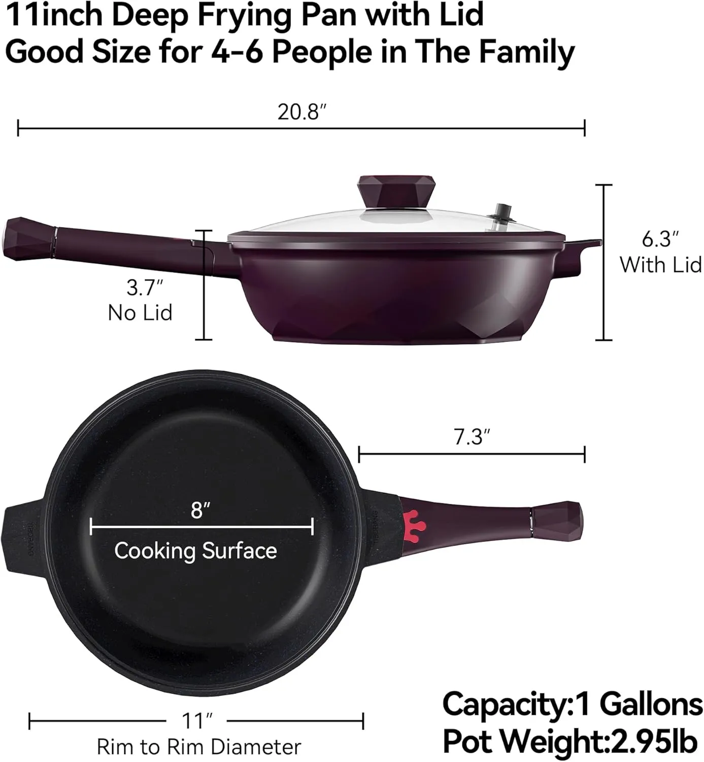 TIBORANG 8 in 1 Multipurpose 11 Inch 5 Quart Heat Indicator Nonstick Deep Frying Pan with Glass Lid,Steamed Grid,PFOA-Free,Dishwasher&Oven Safe,Works with All Stovetops (Midnight Purple)