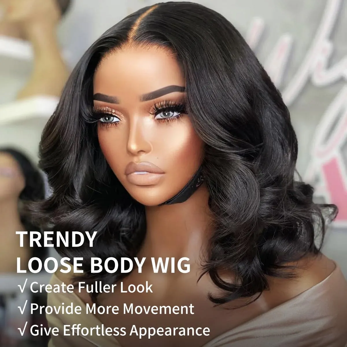 Tinashe Glueless Bob Wigs Human Hair Pre plucked Pre Cut Natural Black Loose Body Wave short Wig 5x6 Lace Pre-Bleached Knots HD Lace Front Wigs Human Hair for Black Women -12inch