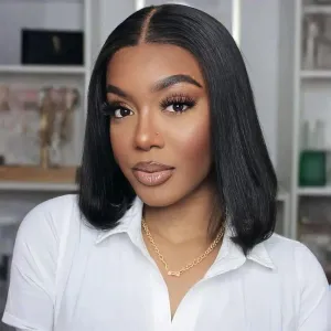 Tinashe Wear and Go Glueless Bob Wigs Human Hair 5x6 HD Lace Closure Wigs Pre Plucked Bob Straight Lace Front Wigs Human Hair Short Wigs for Black Women (Black Straight Bob Wig, 12inch)