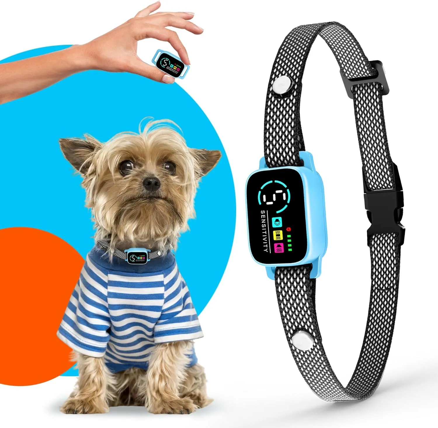 Tiny Bark Collar for Small Dogs 5-15 lbs – No Shock Anti Barking Collar with AI Chip – 3 Modes & 5 Sensitivity Levels – Waterproof, Rechargeable, Magnetic Charging – Humane, Effective Training (Blue)