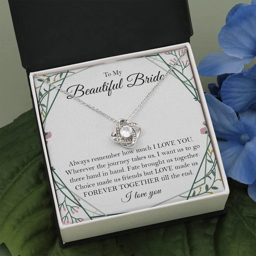 To My Beautiful Bride Love Knot S925 Stainless Silver Necklace Gift, Wedding Day Gift For Bride From Groom, Groom To Future Wife Gift Wedding Day, From Groom To Bride with Greeting Card and Box