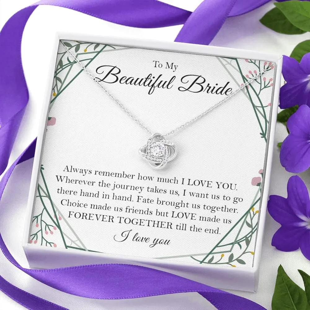 To My Beautiful Bride Love Knot S925 Stainless Silver Necklace Gift, Wedding Day Gift For Bride From Groom, Groom To Future Wife Gift Wedding Day, From Groom To Bride with Greeting Card and Box