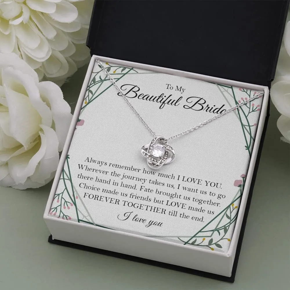 To My Beautiful Bride Love Knot S925 Stainless Silver Necklace Gift, Wedding Day Gift For Bride From Groom, Groom To Future Wife Gift Wedding Day, From Groom To Bride with Greeting Card and Box