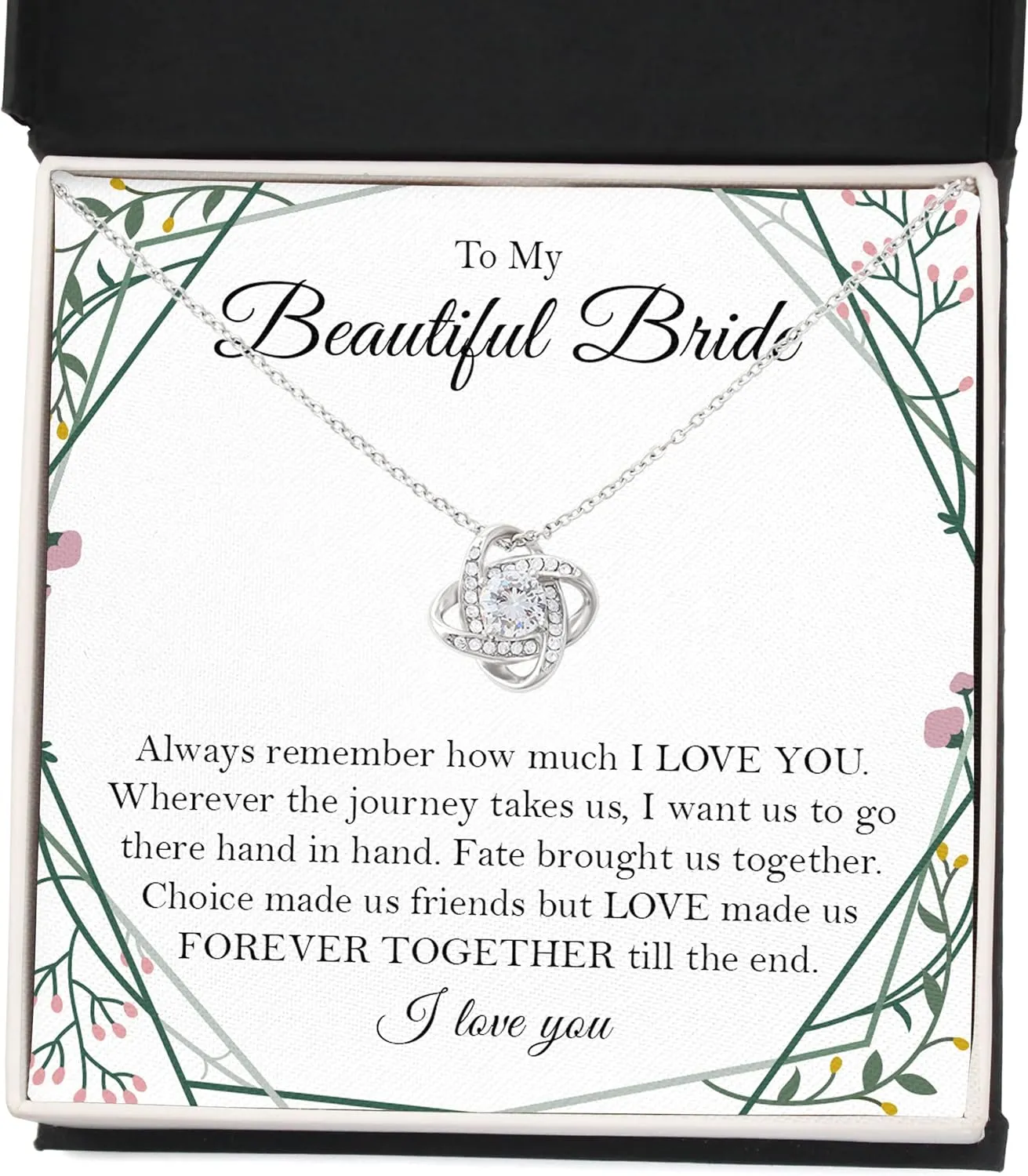 To My Beautiful Bride Love Knot S925 Stainless Silver Necklace Gift, Wedding Day Gift For Bride From Groom, Groom To Future Wife Gift Wedding Day, From Groom To Bride with Greeting Card and Box