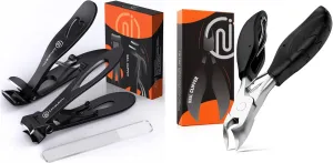 Toenail Clippers for Thick Nails for Seniors| INXEN 3-Pack Ergonomic Heavy Duty Angled Head Nail Clippers with Catcher | Premium Steel Wide Opening Fingernail Clippers Nail Cutter for Men & Women