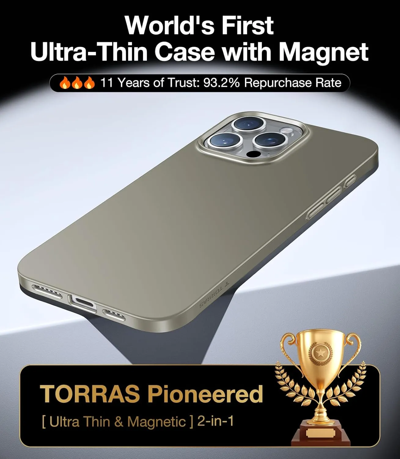 TORRAS Magnetic Slim-Fit for iPhone 16 Pro Max Case, Ultra-Thin 16 ProMax Phone Case Compatible with MagSafe, Light Anti-Scratch Matte Hard PC Bayer 6.9 inch OriginFit, Natural Titanium