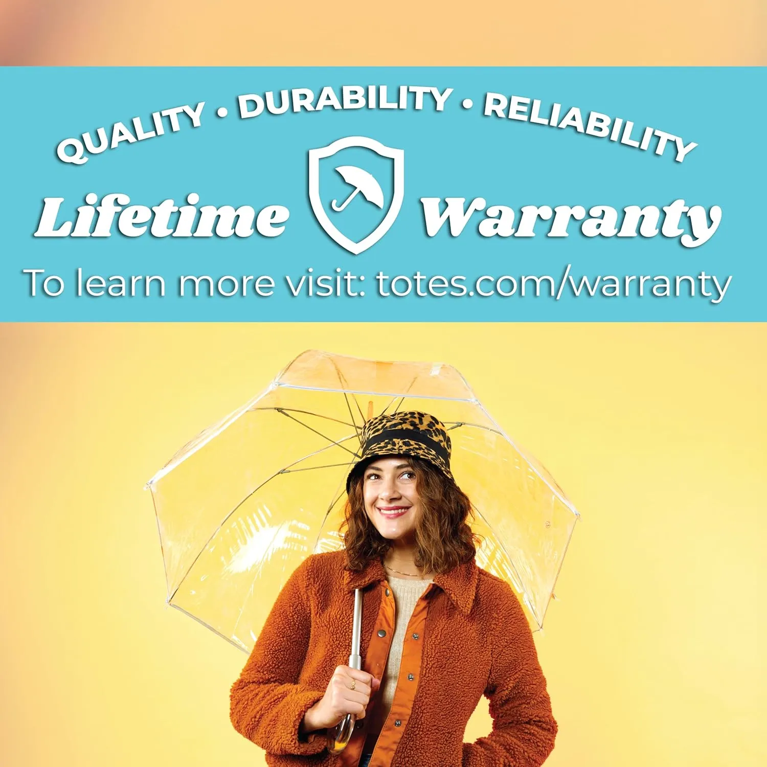 totes Adult Clear Bubble Umbrella with Dome Canopy and Lightweight Wind and Rain Protection