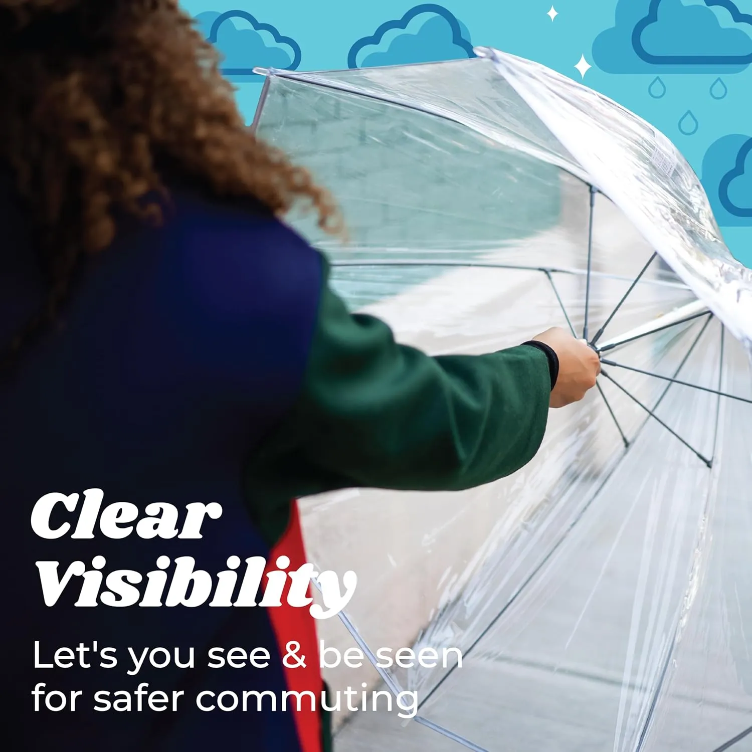 totes Adult Clear Bubble Umbrella with Dome Canopy and Lightweight Wind and Rain Protection
