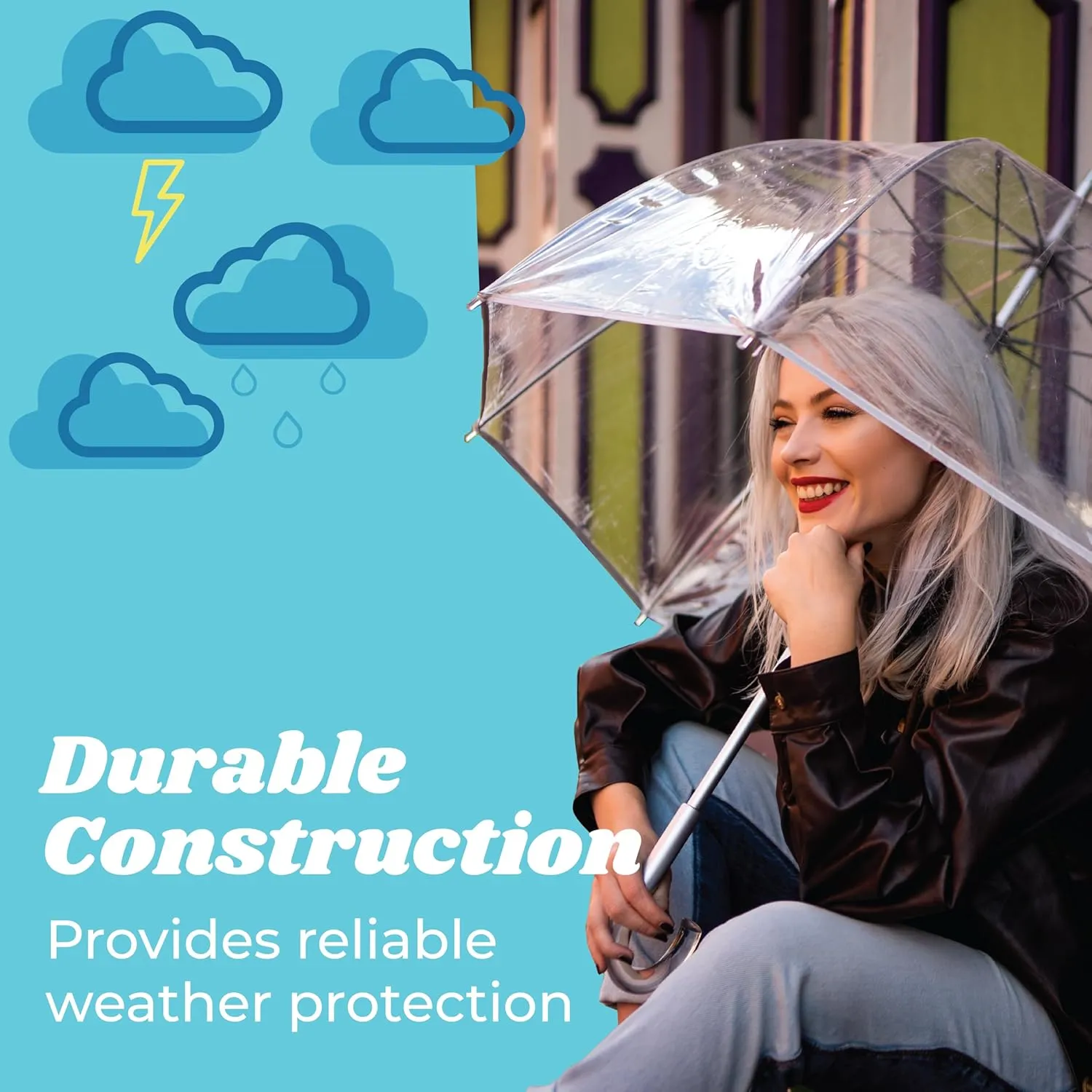 totes Adult Clear Bubble Umbrella with Dome Canopy and Lightweight Wind and Rain Protection