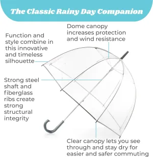 totes Adult Clear Bubble Umbrella with Dome Canopy and Lightweight Wind and Rain Protection