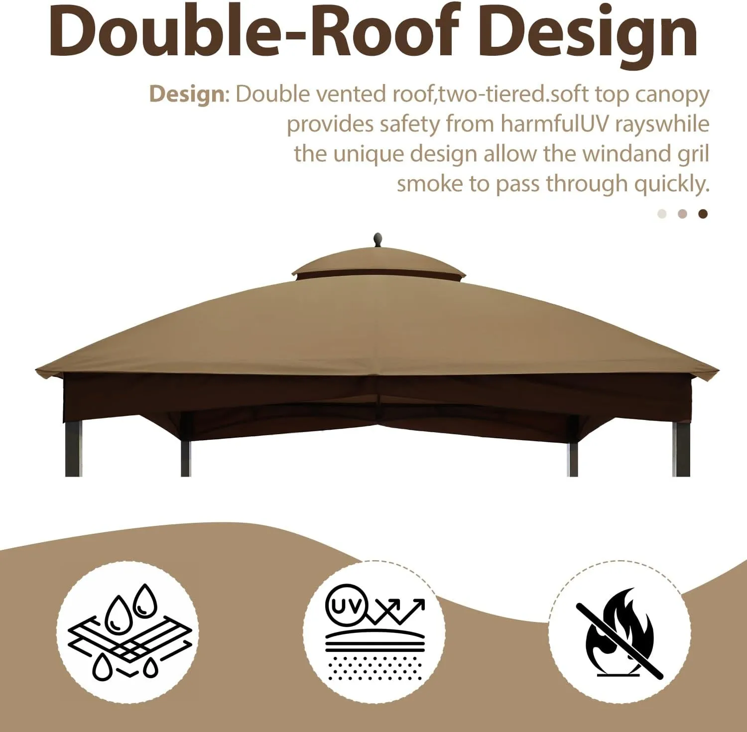 Tradesparker 10x12 Replacement Canopy Top for Lowe's Allen Roth Gazebo #GF-12S004B-1,Double Tiered Waterproof Gazebo Cover Roof with T-Hook, Khaki