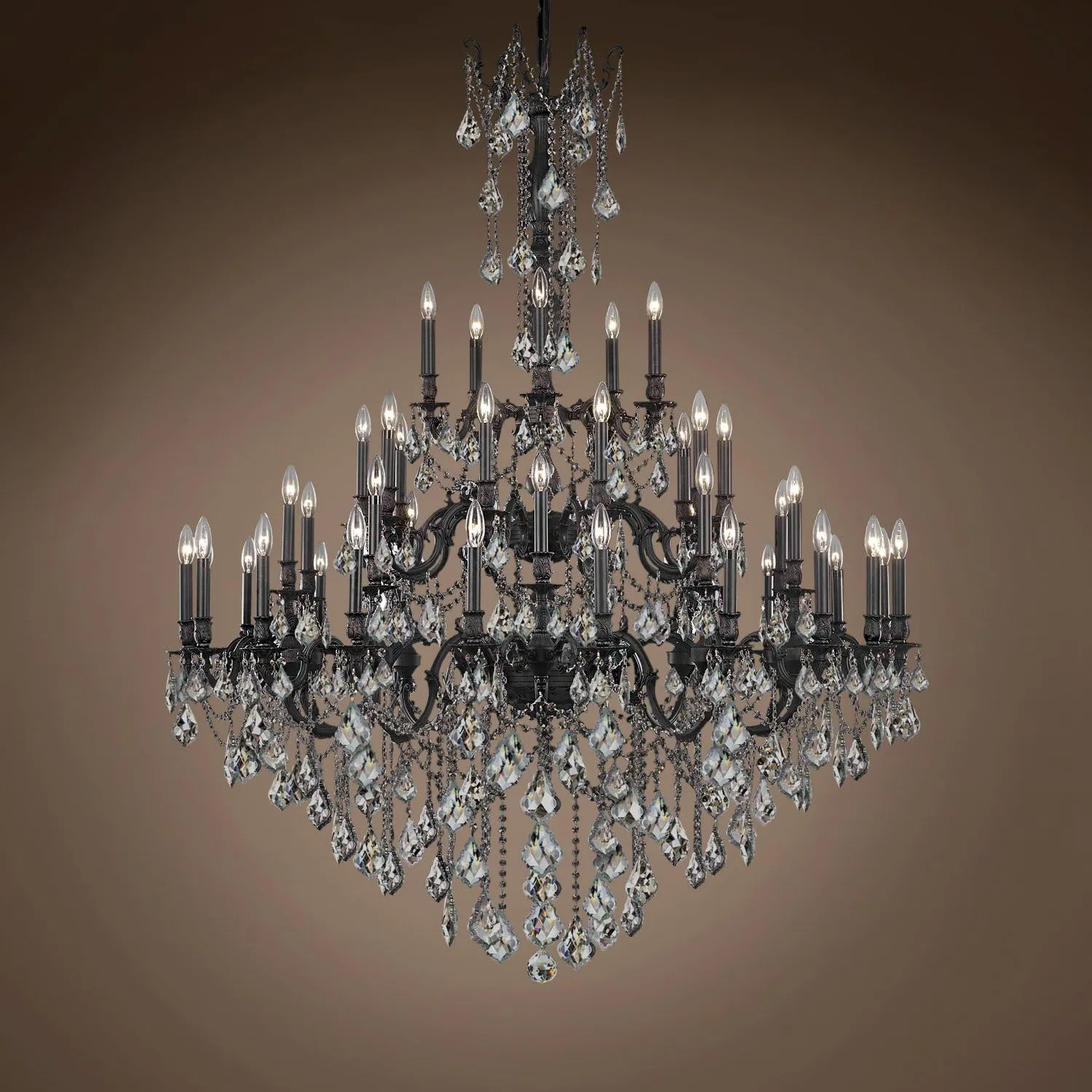 Traditional Versailles 45 Light 54" Crystal Chandelier, Dark Bronze Finish with Smoke European Crystals, Hanging Ceiling Light