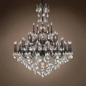 Traditional Versailles 45 Light 54" Crystal Chandelier, Dark Bronze Frame with Clear Asfour Tear Drop Crystals, Hanging Ceiling Light