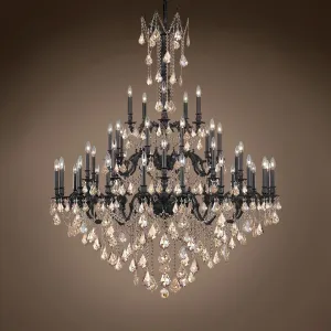 Traditional Versailles 45 Light 54" Crystal Chandelier, Dark Bronze Frame with Cognac European Crystals, Hanging Ceiling Light
