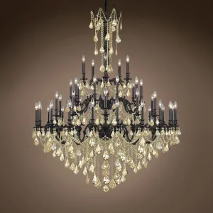 Traditional Versailles 45 Light 54" Crystal Chandelier, Dark Bronze Frame with Golden Teak European Crystals, Hanging Ceiling Light