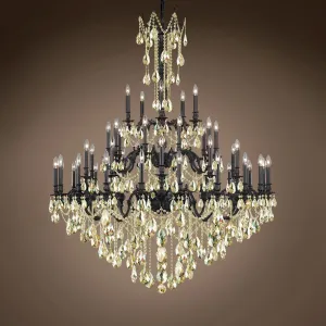 Traditional Versailles 45 Light 54" Crystal Chandelier, Dark Bronze Frame with Golden Teak European Tear Drop Crystals, Hanging Ceiling Light