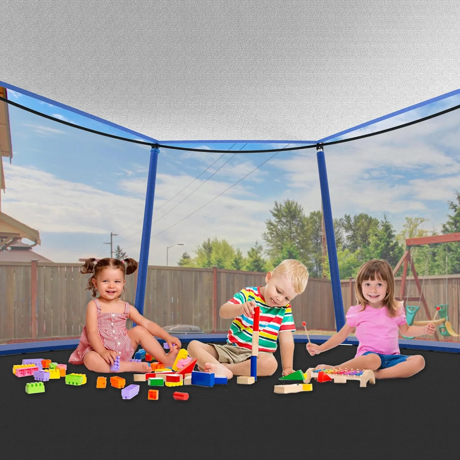 Trampoline Shade Cover, 12ft 14ft 16ft Sun-Protection Trampolines Canopy, Easy to Install, Anti-UV Trampolines Sunshade Accessories for Outdoor Backyard Playground