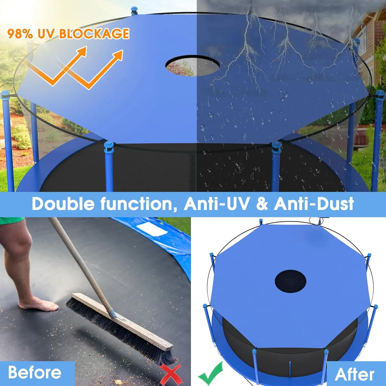 Trampoline Shade Cover, 12ft 14ft 16ft Sun-Protection Trampolines Canopy, Easy to Install, Anti-UV Trampolines Sunshade Accessories for Outdoor Backyard Playground