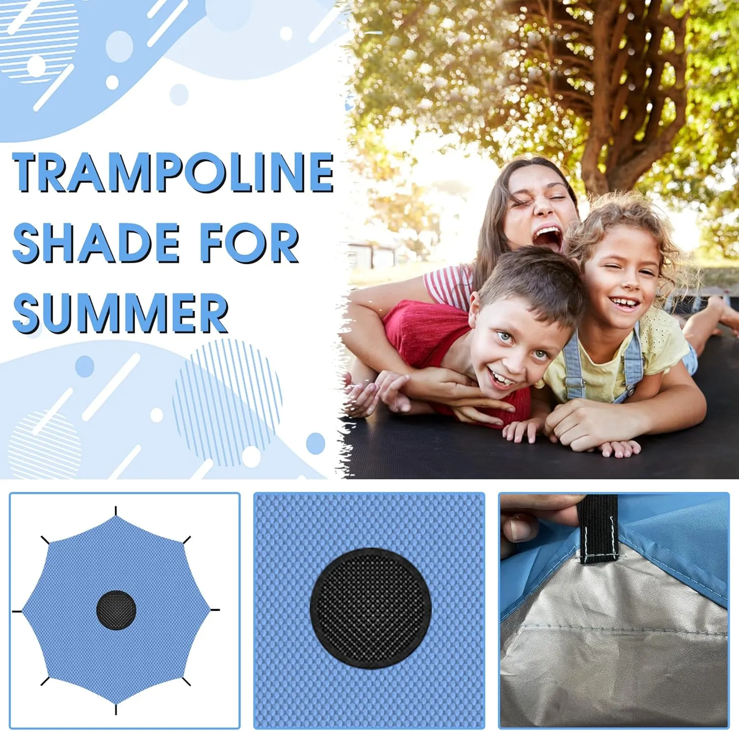 Trampoline Shade Cover, 12ft 14ft 16ft Sun-Protection Trampolines Canopy, Easy to Install, Anti-UV Trampolines Sunshade Accessories for Outdoor Backyard Playground