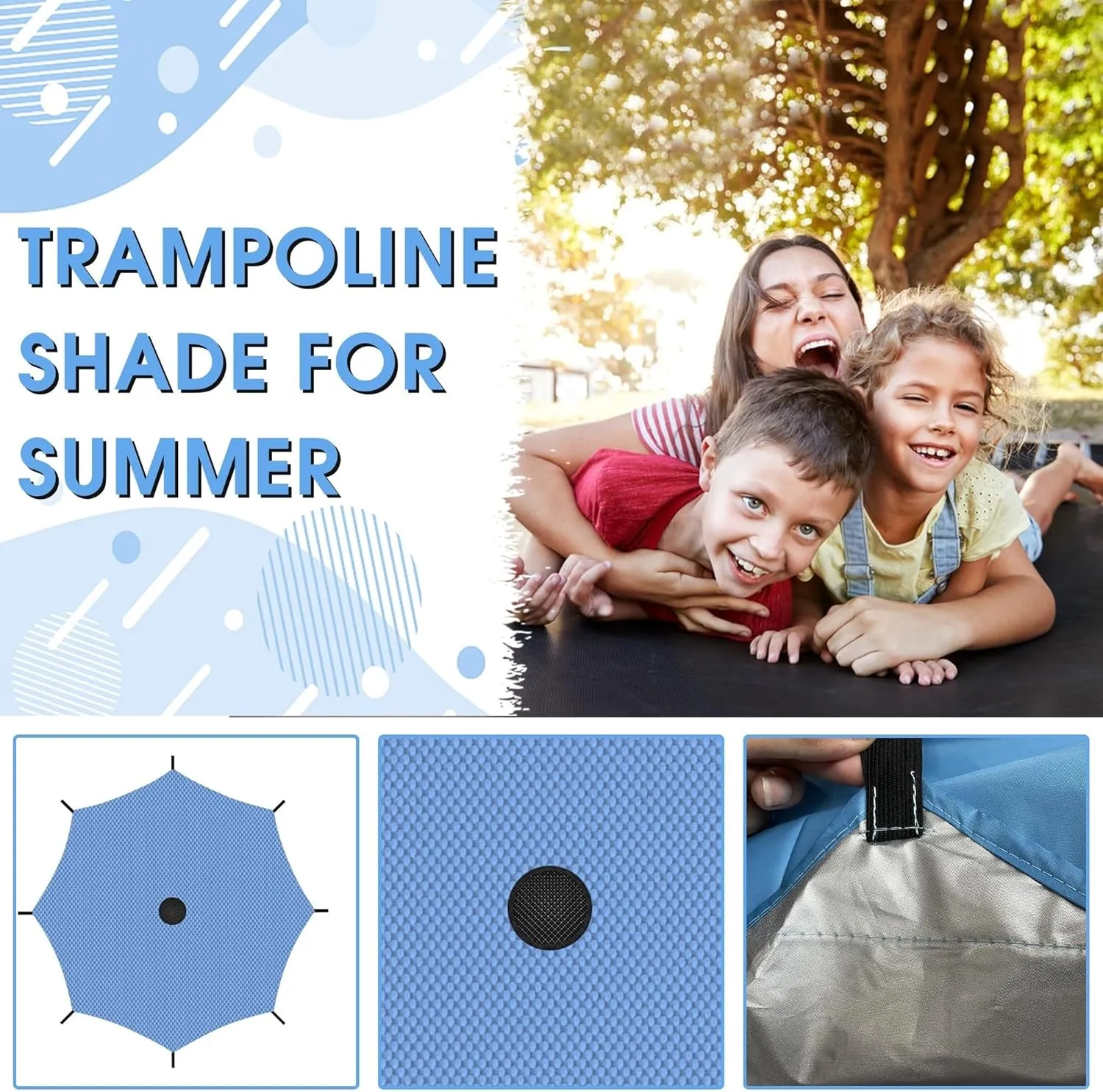 Trampoline Shade Cover, 8ft 10ft 12ft 14ft 16ft Sun-Protection Trampolines Canopy, Easy to Install, Anti-UV Trampolines Sunshade Accessories for Outdoor Backyard Playground