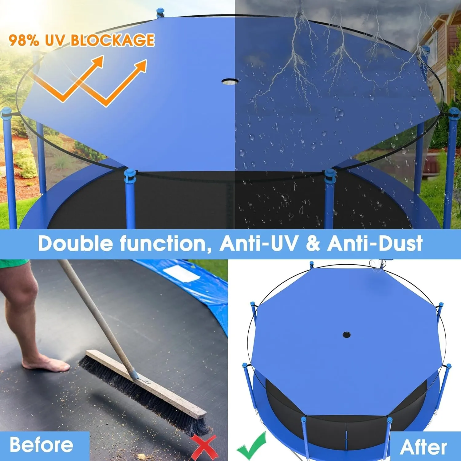 Trampoline Shade Cover, 8ft 10ft 12ft 14ft 16ft Sun-Protection Trampolines Canopy, Easy to Install, Anti-UV Trampolines Sunshade Accessories for Outdoor Backyard Playground