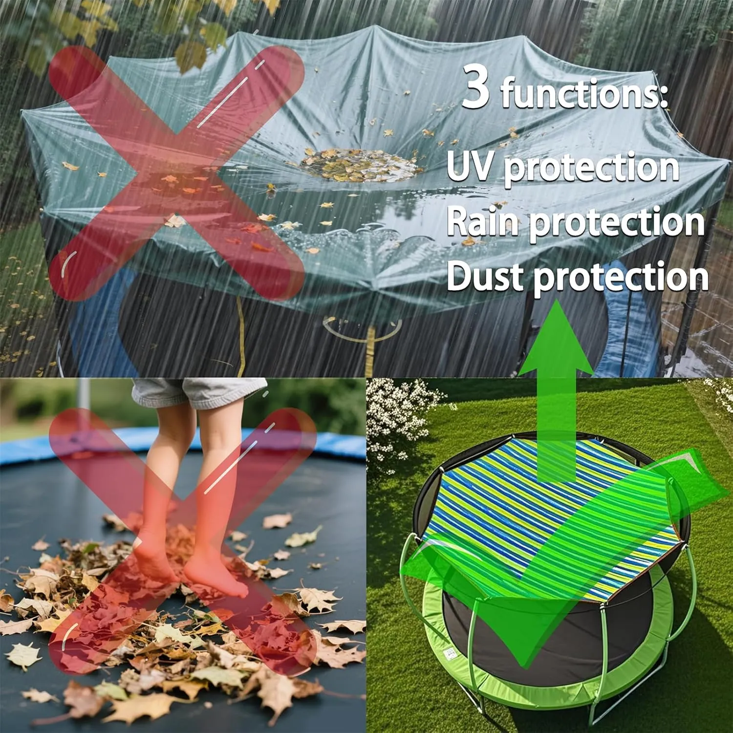Trampoline Shade Cover Waterproof UV Protection - Heavy-Duty Weather Resistant Sunproof Canopy for 8ft-16ft Trampolines - Universal Fit Outdoor Top Cover (8/10/12/14/15/16ft)