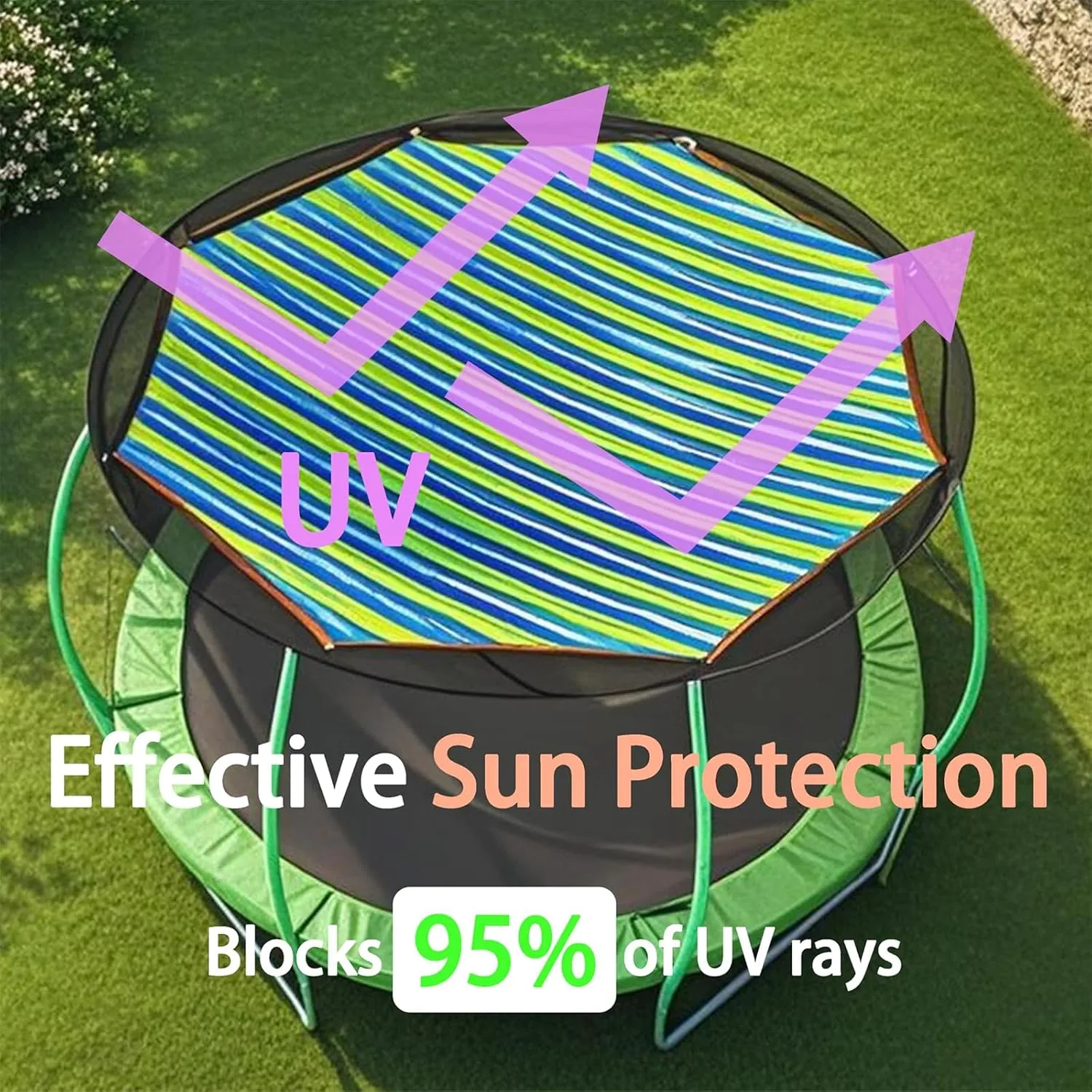 Trampoline Shade Cover Waterproof UV Protection - Heavy-Duty Weather Resistant Sunproof Canopy for 8ft-16ft Trampolines - Universal Fit Outdoor Top Cover (8/10/12/14/15/16ft)
