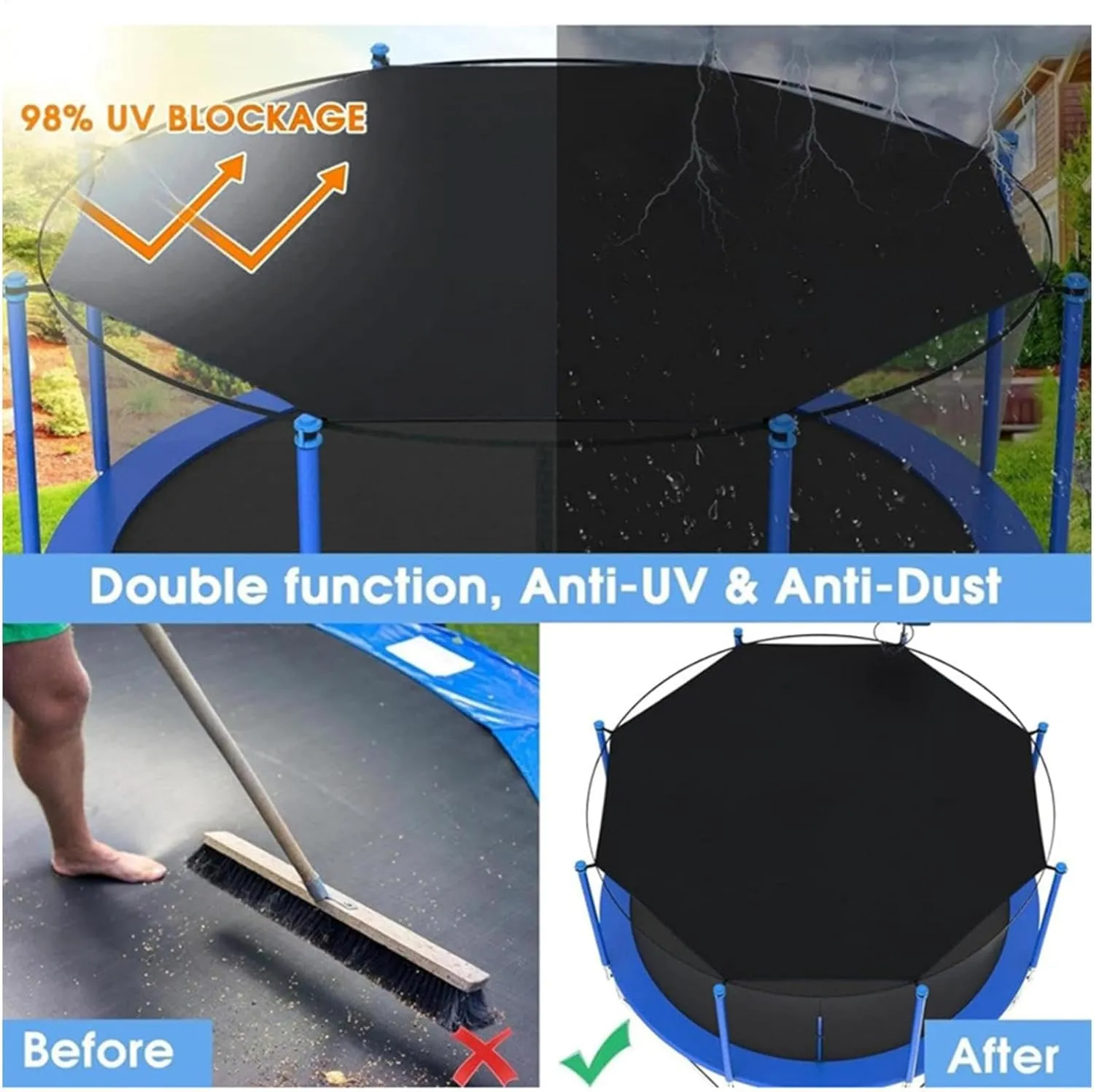 Trampoline Sun Shade, 6/8/10/12/14ft, Trampoline, Sun Protection, Anti-UV Trampolines Canopy, SunproofTrampoline Tops for Outdoor Backyard Playground Trampoline