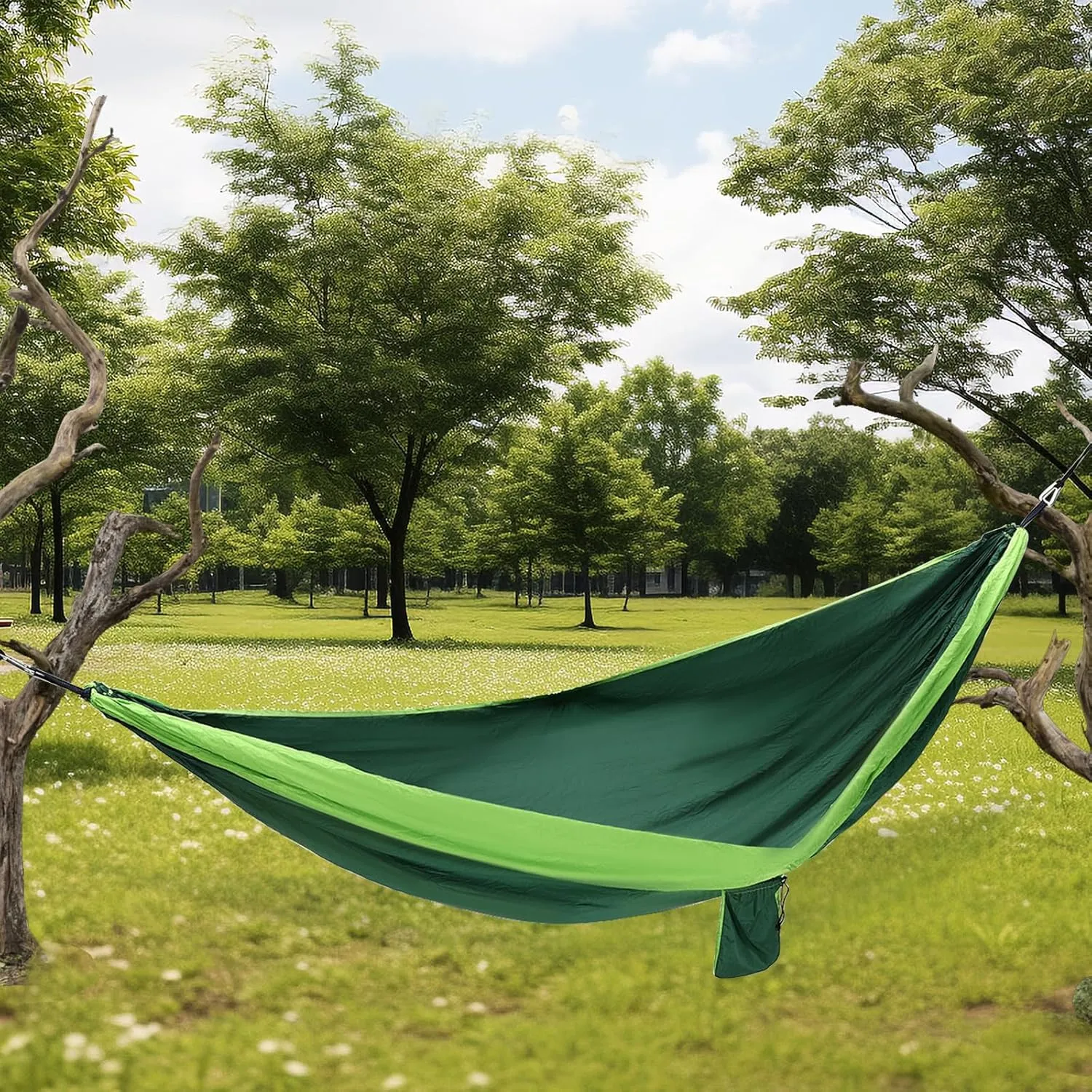 Travel Camping 210T Hammock,Double & Single Portable Lightweight Hammocks Capacity of 661lbs Hammocks for Outsides Backpacking Beach Backyard Patio Hiking (Blackish Green Light Green)