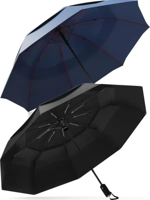 Travel Golf Umbrella & Travel Stick Umbrella Bundle – Windproof, Auto Open/Close, and Compact Design for Easy Travel