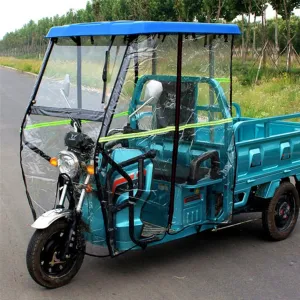 Tricycle Frame Canopy for Rain Sun Snow Proof, Adult Tricycle Cover with Reflective Strips & Wipers, Easy to Install Sanbengzi Cover for Outside Riding(Dark Blue,43.3inch/110cm Wide)