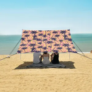Tropical Leopard Beach Canopy Tent Anti-UV & Wind Resistant, Palm Tree Camping Sun Shelter Easy Setup Portable,Outdoor Shade Tents with Sandbags,Sand Shovels,Ground Pegs & Stability Poles