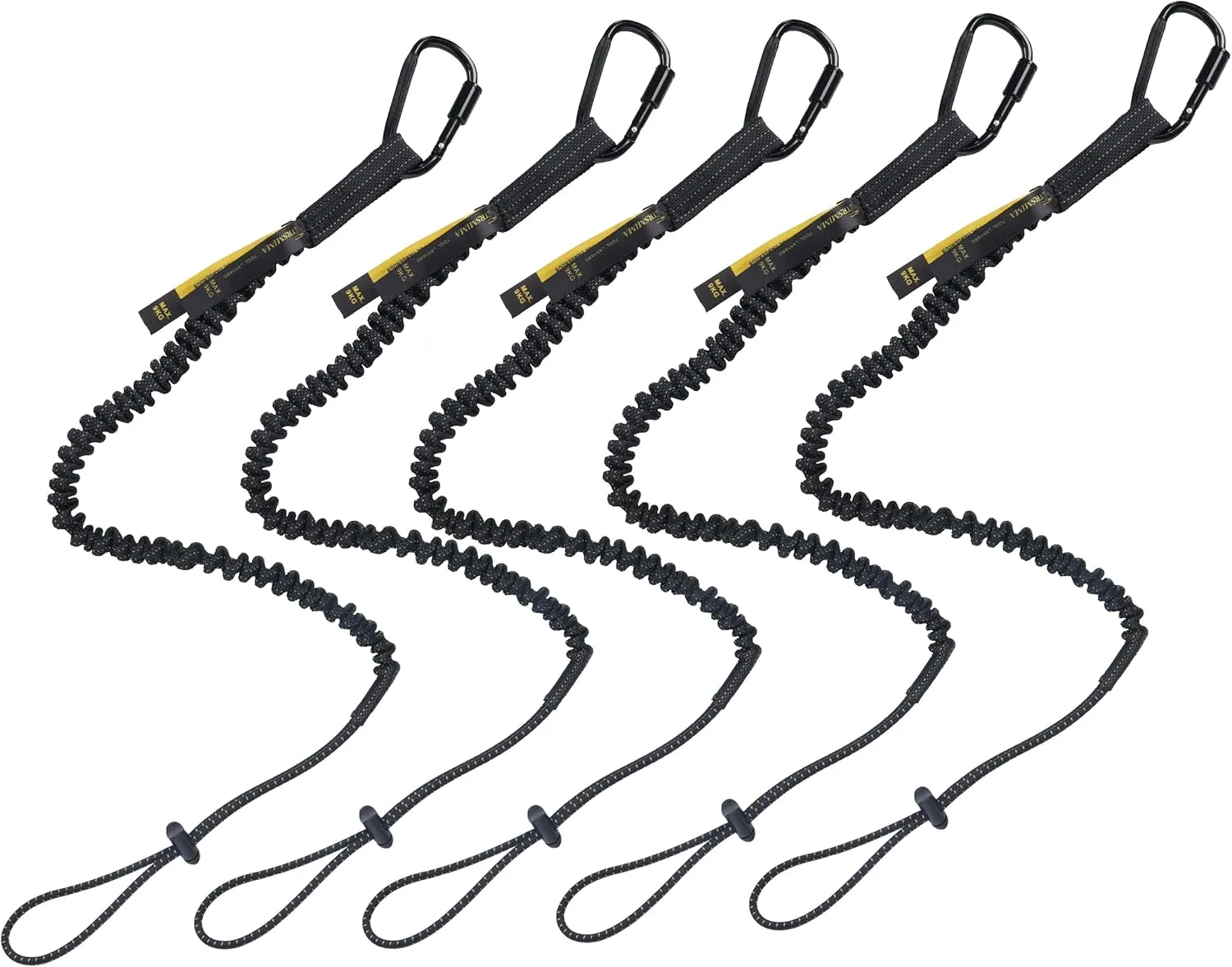 TRSMIMA Safety Tether Tool Lanyard - 5 Pack Stretch Strap Safety Fall Protection Tools Leash with Screw Lock Carabiner Clip