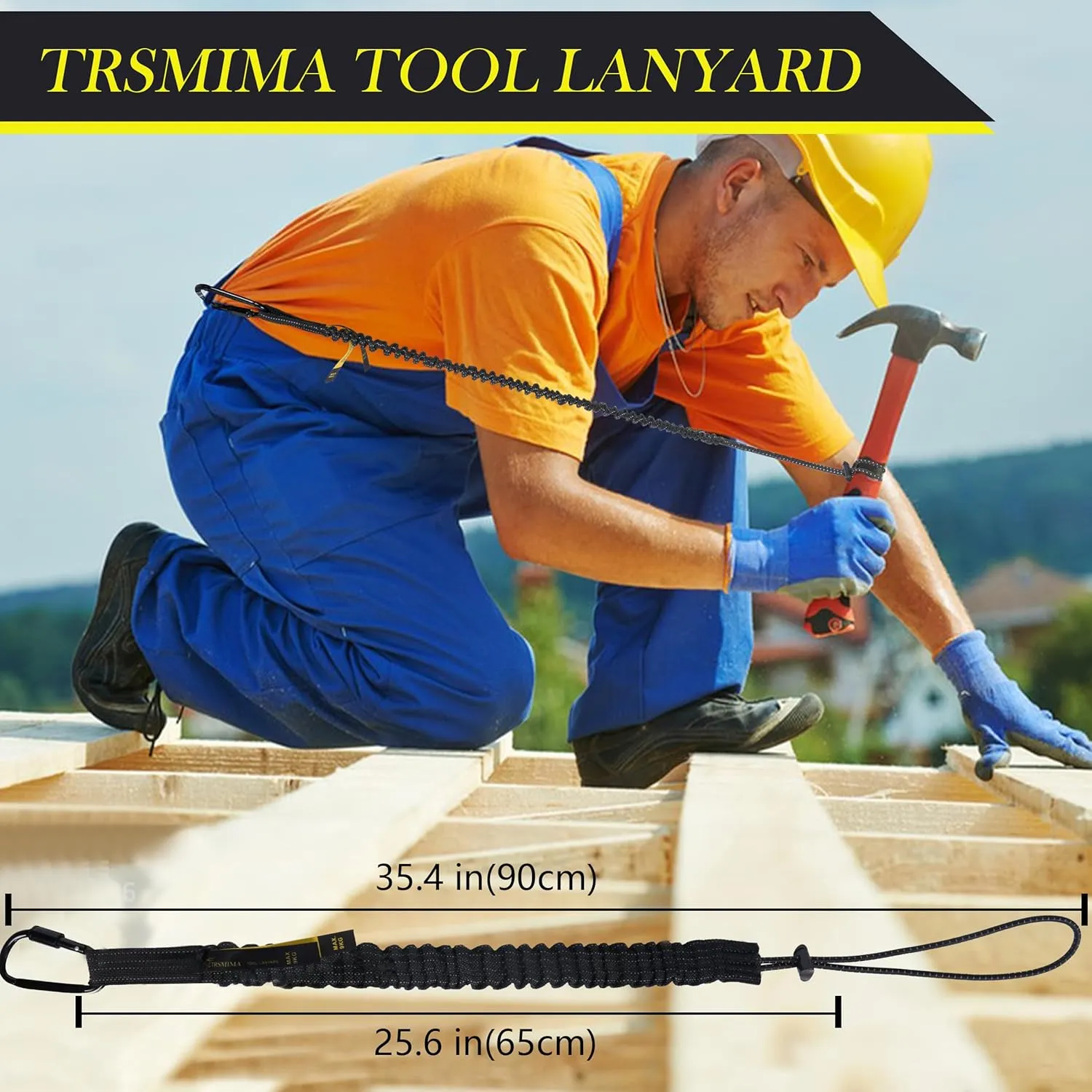 TRSMIMA Safety Tether Tool Lanyard - 5 Pack Stretch Strap Safety Fall Protection Tools Leash with Screw Lock Carabiner Clip
