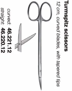 Turmspitz Scissors 12cm, Curved or Straight, tapered tips (46.221.12 & 46.220.12)