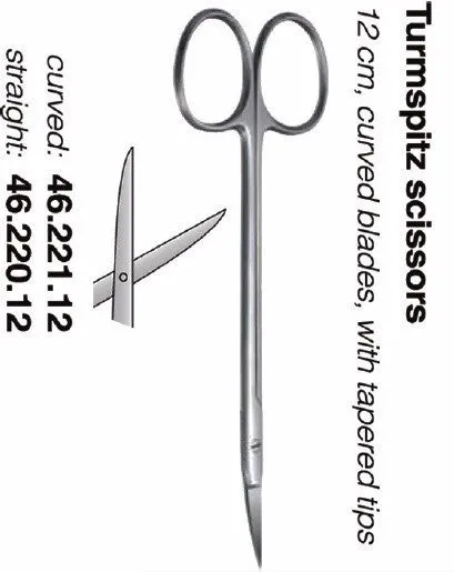 Turmspitz Scissors 12cm, Curved or Straight, tapered tips (46.221.12 & 46.220.12)