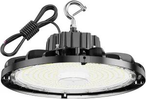 UFO Led High Bay Light 150w 28,500Im 5000K 0-10v Dimmable,High Bay Led Lights,6.5' Power Cord, Hanging Hook, Safe Rope, Etl Listed High Bay Lamps for Warehouses, Factories. (150W-1PACK-Black)