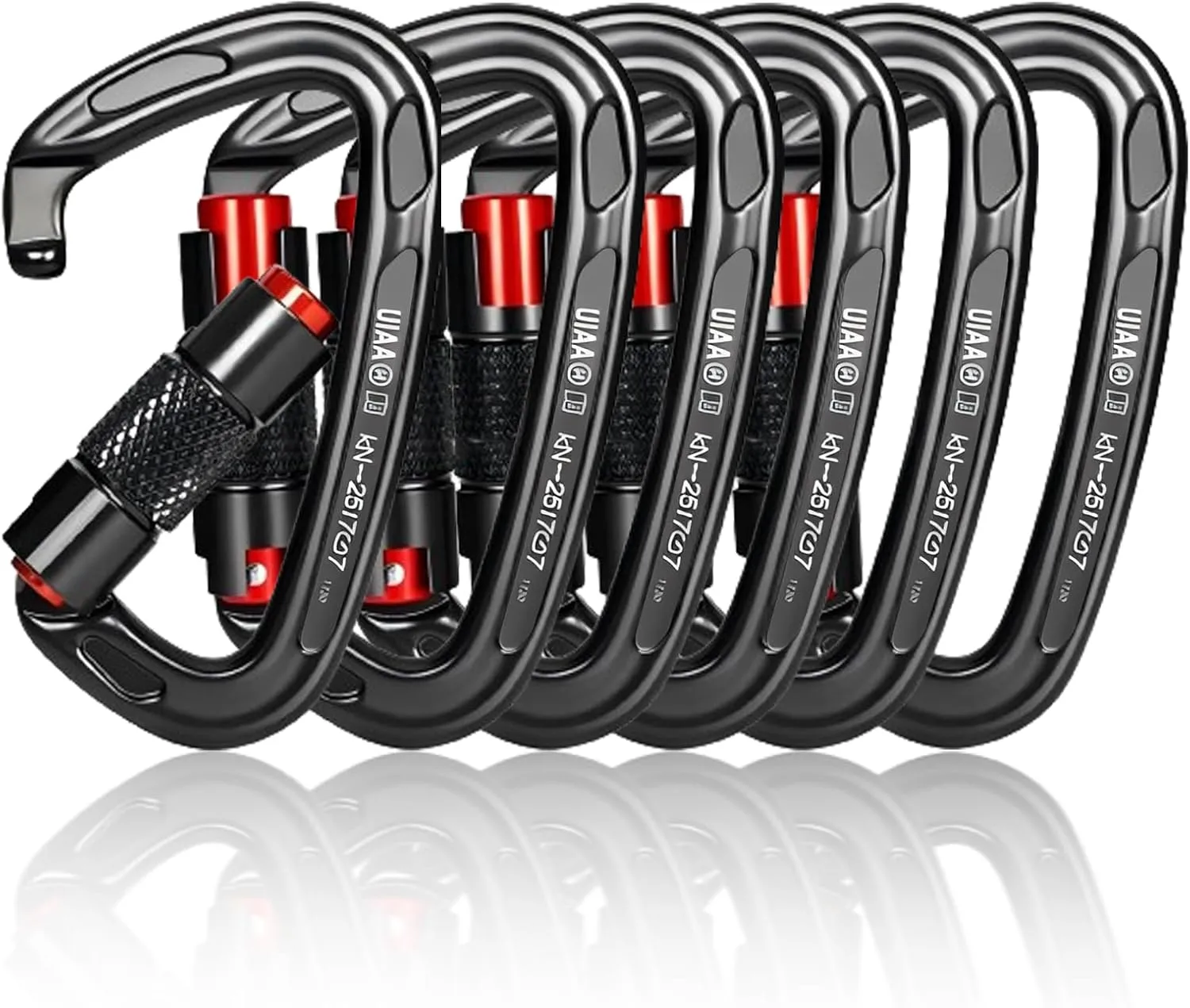 UIAA Certified 25KN Carabiner Heavy Duty, Auto Locking Carabiners Clips, 6PCS Black Carabiner for Swing, pet Traction,3.93 Inch D Shaped, Large Size