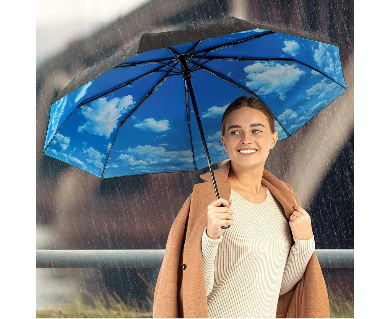 Umbrella Windproof Travel Umbrella - Wind Resistant, Small Folding Backpack Umbrella for Rain