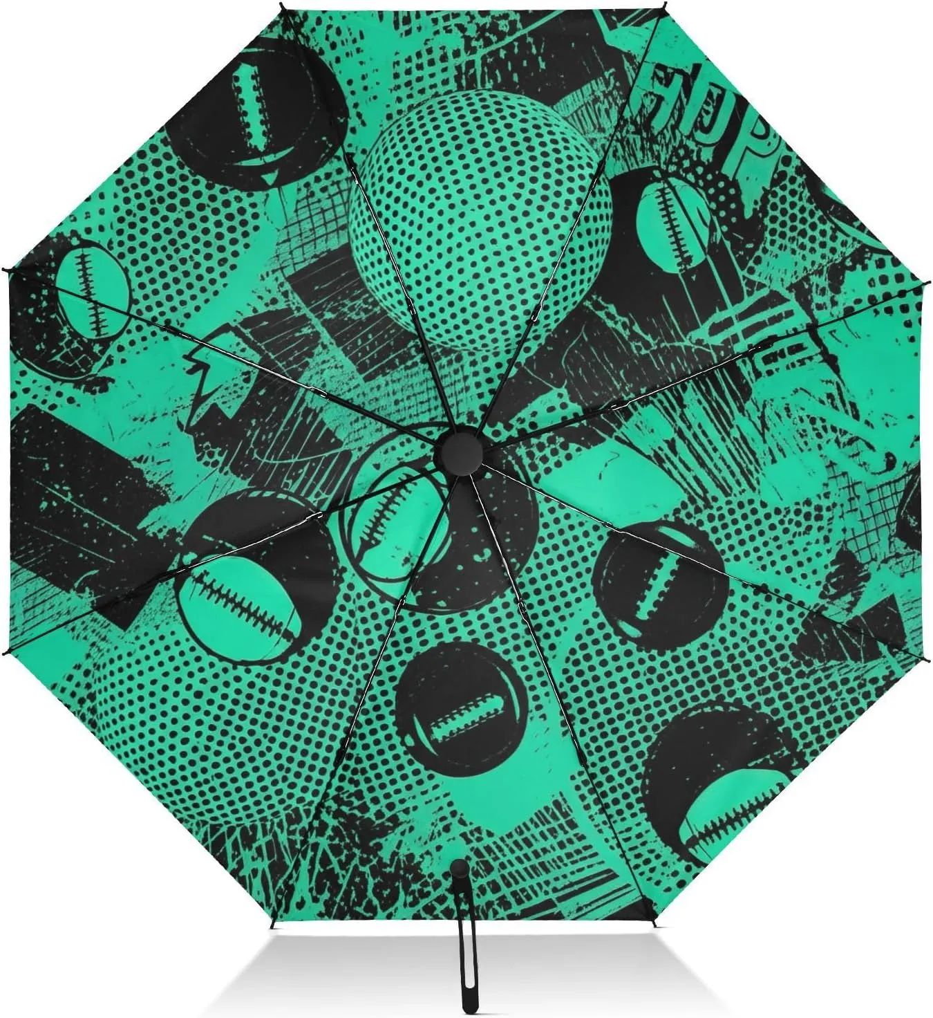 Umbrellas for Rain, Folding Umbrellas for Rain Windproof, Ideal for Car, Purse, Men and Women, Cool Sports Black Green Balls