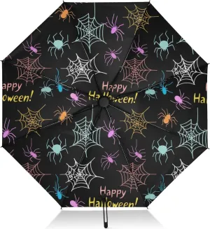 Umbrellas for Rain, Windproof Umbrelllas for Rain Compact, Ideal for Car, Purse, Men and Women, Halloween Colorful Spiders Bats Black