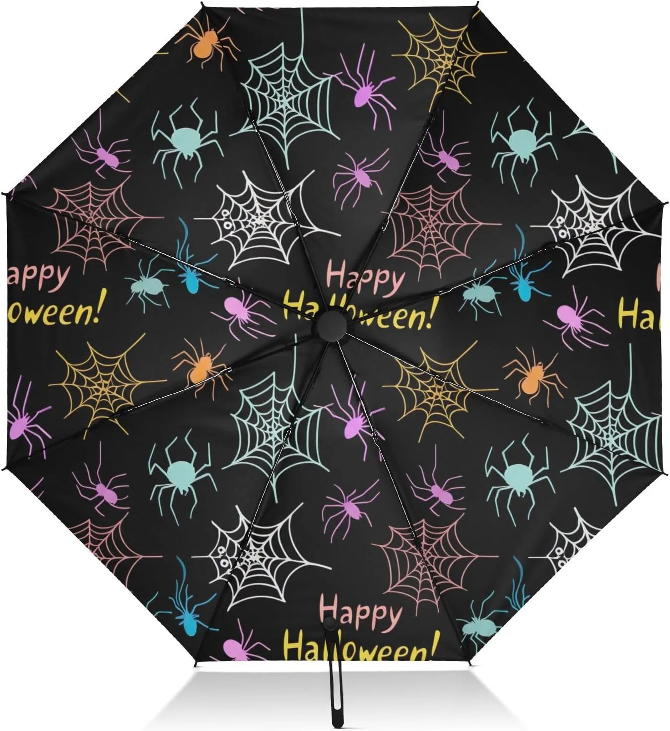 Umbrellas for Rain, Windproof Umbrelllas for Rain Compact, Ideal for Car, Purse, Men and Women, Halloween Colorful Spiders Bats Black