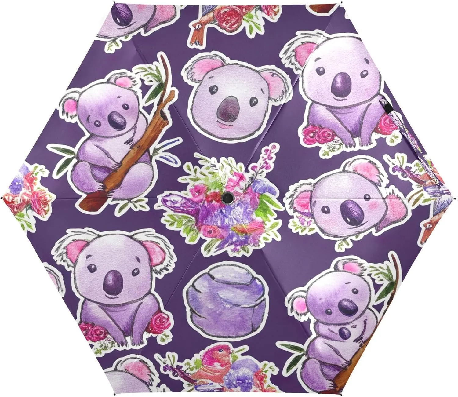 Umbrellas for Sun, Windproof Folding Umbrella, Ideal for Car, Purse, Men and Women, Cute Koala Purple