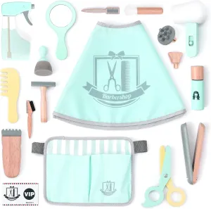 UMU® Wooden Kids Hair Salon Playset, Makeup Toy Set, Hair Styling Toys for Girls, Kids Shaving Kit for Boys, Kids Barber Playset, Gifts for 3 4 5 Year Old Girls Boys (18 PCS)