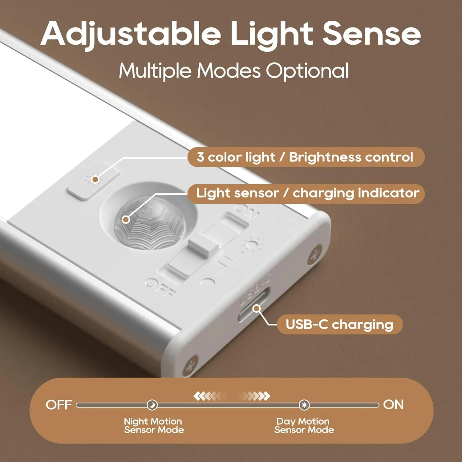 Under Cabinet Lighting, 2 Pack 13 Inch 3 Color Temperatures Motion Sensor Light Indoor, USB Rechargeable Under Cabinet Lights, Stick-On Magnetic Closet, Stair