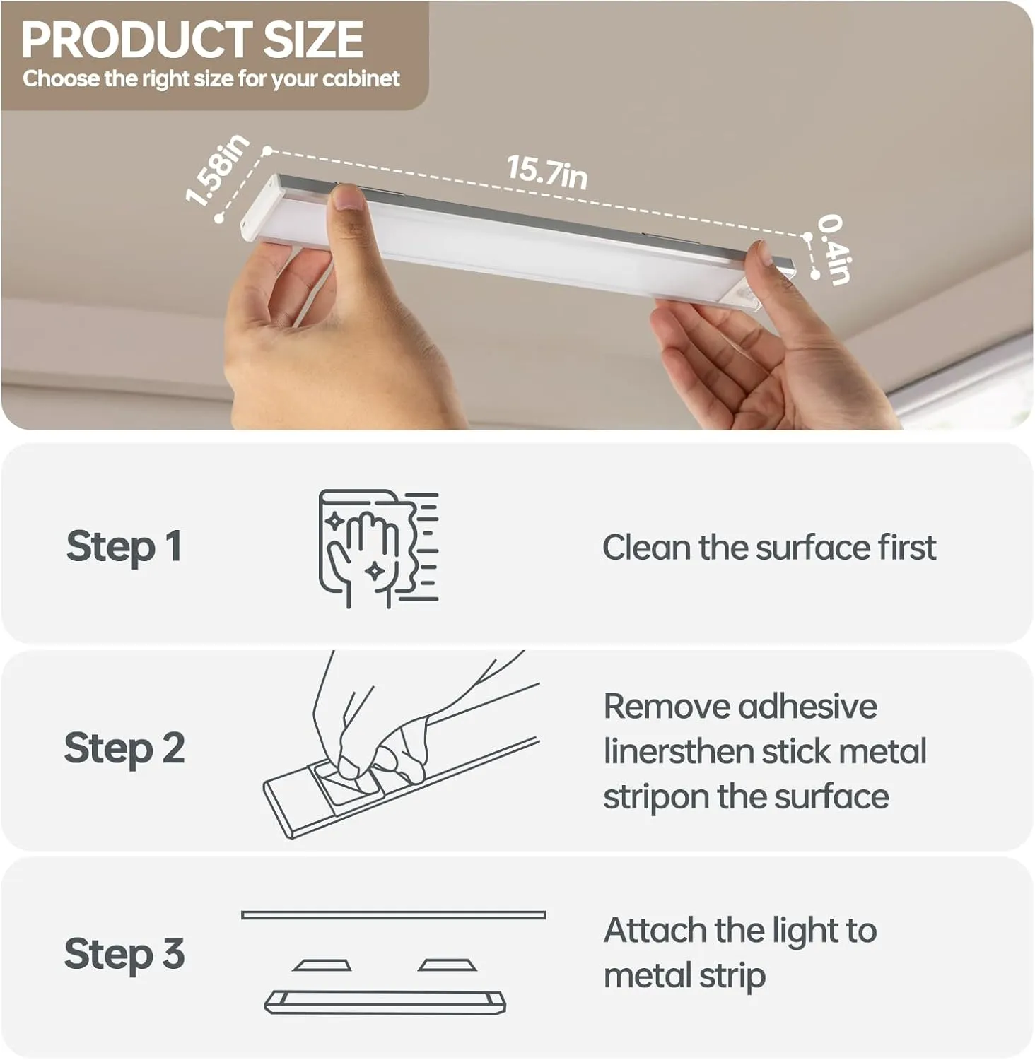 Under Cabinet Lighting, Motion Activated Under Cabinet Lights, LED Rechargeable Battery Operated Motion Sensor Light Indoor Magnetic Dimmable Wireless Closet Lights for Kitchen Steps, 15.7 inch 2PACK