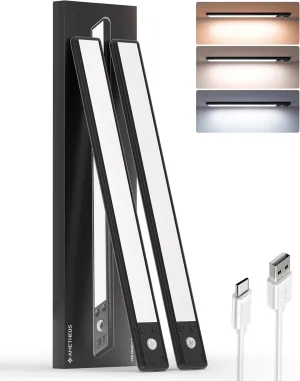 Under Cabinet Lighting Wireless, 3200mAh Rechargeable Under Counter Lights for Kitchen, 68 LED Magnetic Dimmable Motion Sensor with 3 Color Temps, Closet Lights(14.5in, 2PCS)