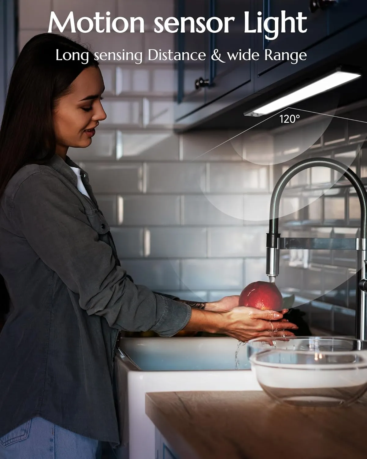 Under Cabinet Lighting Wireless, 3200mAh Rechargeable Under Counter Lights for Kitchen, 68 LED Magnetic Dimmable Motion Sensor with 3 Color Temps, Closet Lights(14.5in, 2PCS)