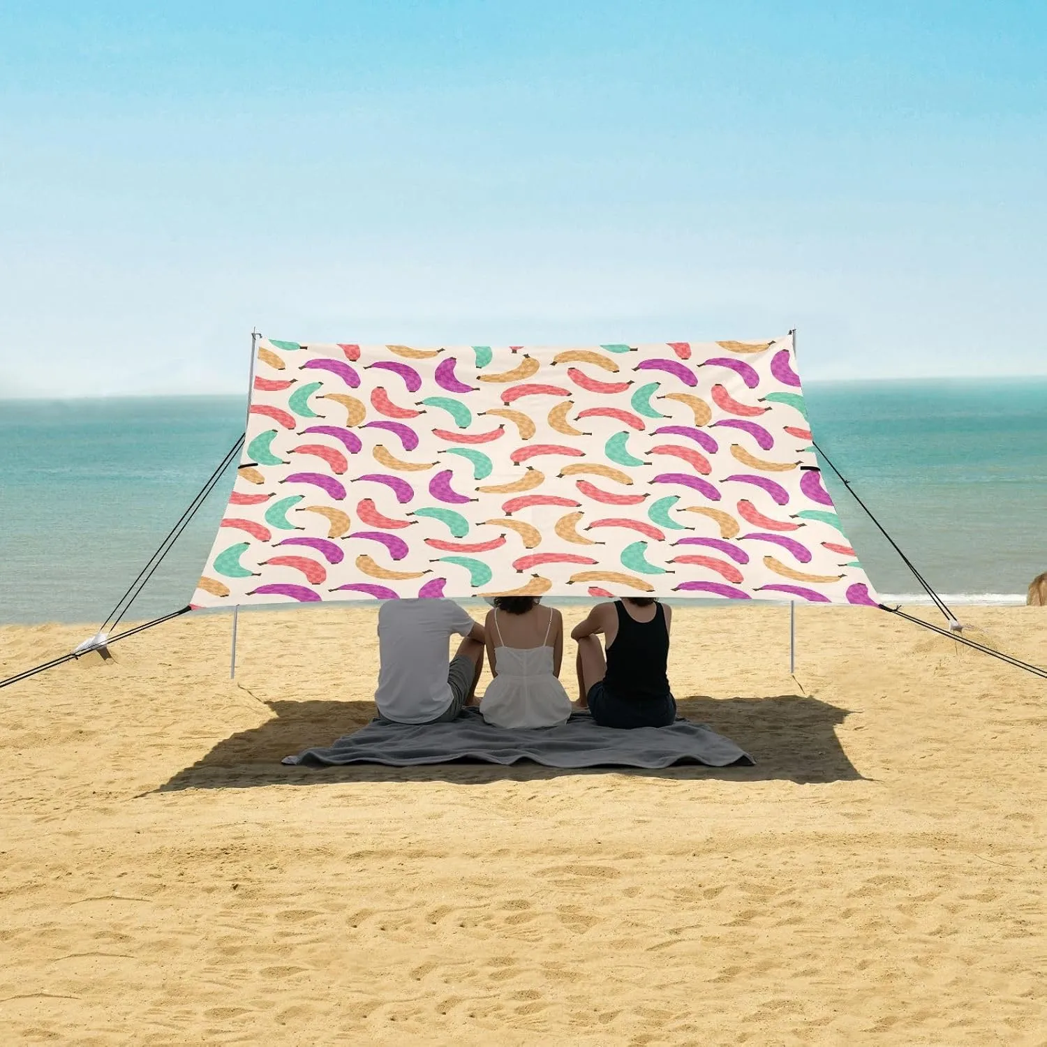 Unique Abstract Banana Pattern Beach Camping Tent Sun Shelter for Whole Family, Beach Shade Canopy with UPF50  UV Protection,Easy Set Up and Carry,Outdoor Shade for Trips, Fishing, Backyard Fun