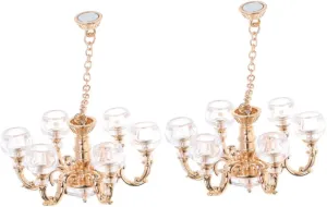 Unique Miniature Chandelier Prop 2pcs Mini Lamp for Dollhouse Mini Ceiling Lamp Ceiling Light Photo Prop